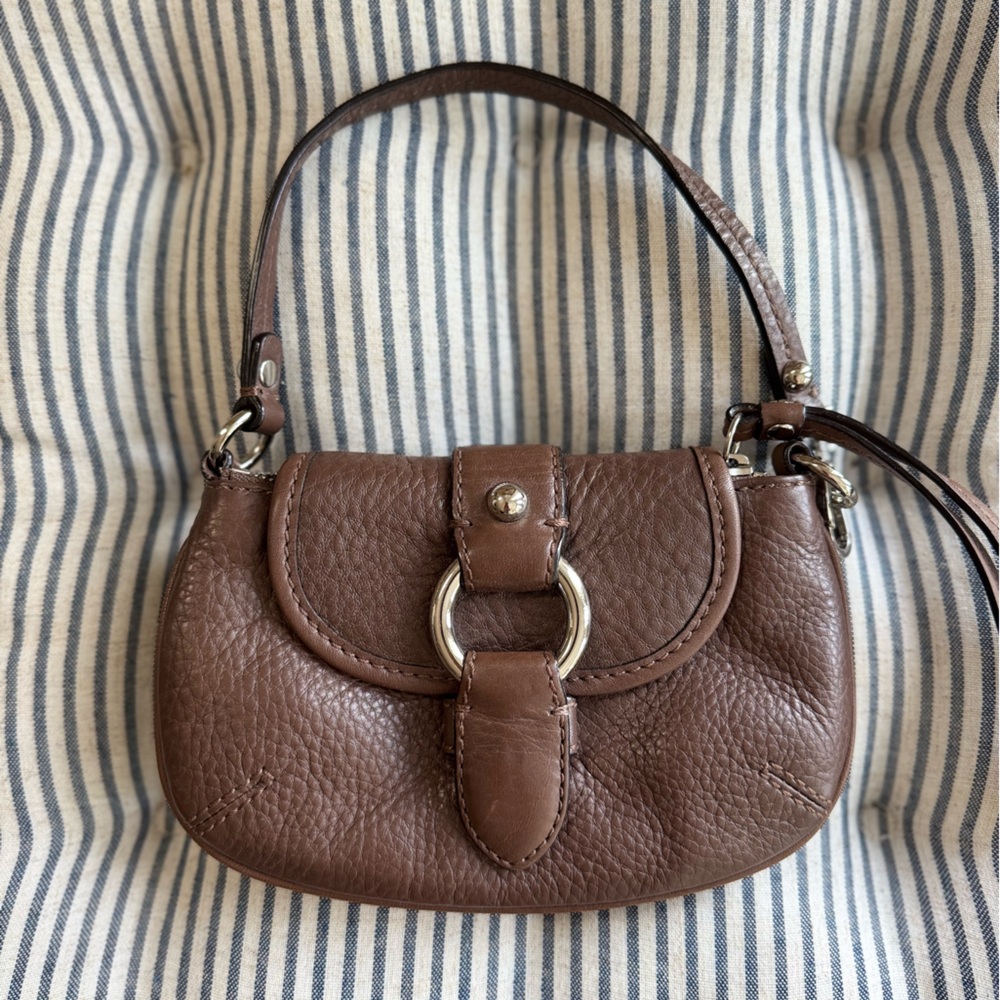 Banana Republic Chocolate Brown Pebbled Leather Silver Ring Mini Bag Purse